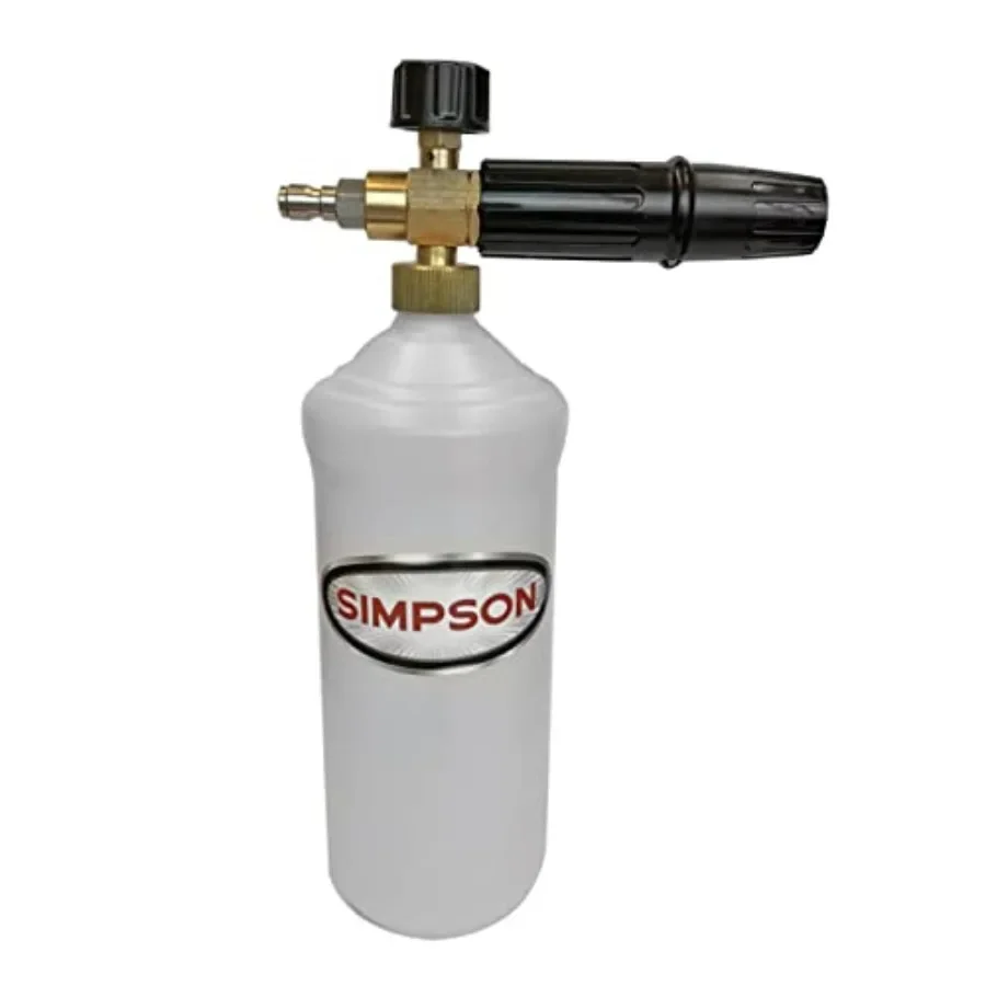 Pressure washer foam cannon for cleaning applications, made of durable plastic, white color, features 1/4 inch quick connector
Pressure washer foam cannon for cleaning applications, made of durable plastic, white color, features 1/4 inch quick connector