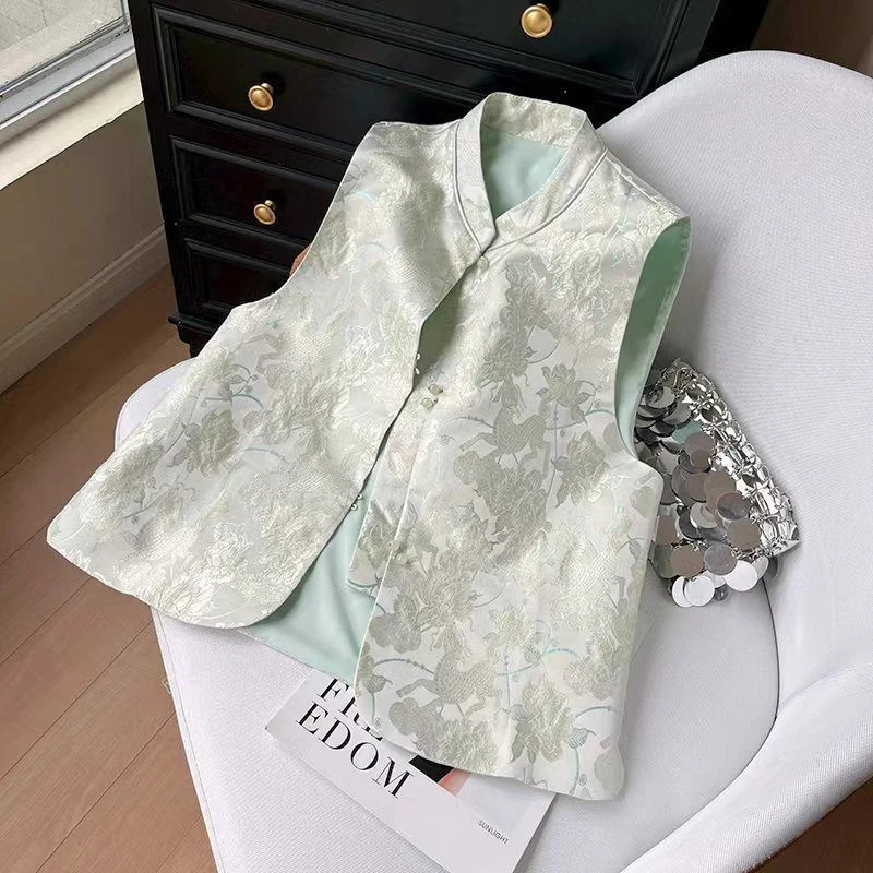 Women's Vest Women's Jackets Fashion Loose Cardigan Chinese Style Spring Vest Stand Collar Jacquard Vest Single-Breasted Coat
Women's Vest Women's Jackets Fashion Loose Cardigan Chinese Style Spring Vest Stand Collar Jacquard Vest Single-Breasted Coat