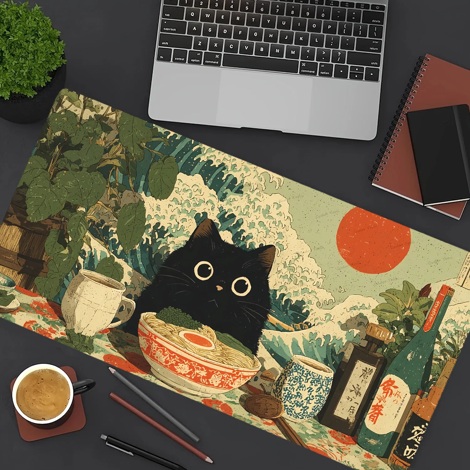Большой игровой коврик для мыши с изображением японского рамена и милого черного кота, нескользящий, с прошитыми краями, для ПК, планшетов и офиса
Большой игровой коврик для мыши с изображением японского рамена и милого черного кота, нескользящий, с прошитыми краями, для ПК, планшетов и офиса