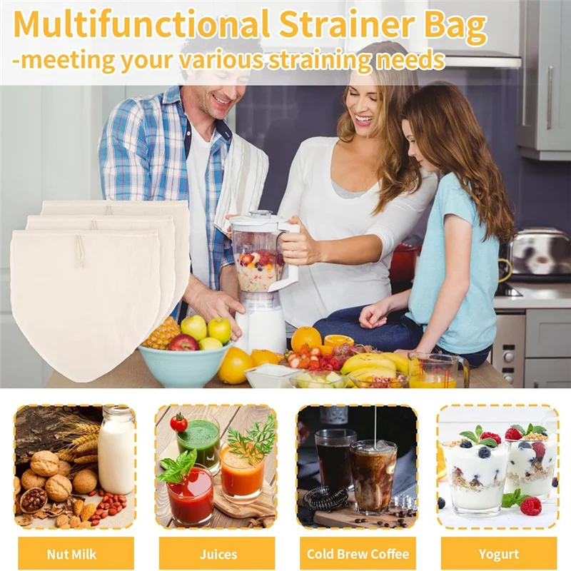 AA73 5 Pcs 12X12 Inch Nut Milk Bag, Cotton Cheese Cloth Bag For Straining, Reusable Strainer Bag For Oat Milk, Cheese Making
AA73 5 Pcs 12X12 Inch Nut Milk Bag, Cotton Cheese Cloth Bag For Straining, Reusable Strainer Bag For Oat Milk, Cheese Making