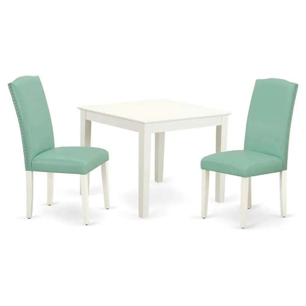 OXEN3LWH57 3 Piece Dinette Set for Small Spaces Contains a Square Dining Room Table and 2 Pond Faux Leather Parsons Dining Chai
OXEN3LWH57 3 Piece Dinette Set for Small Spaces Contains a Square Dining Room Table and 2 Pond Faux Leather Parsons Dining Chai