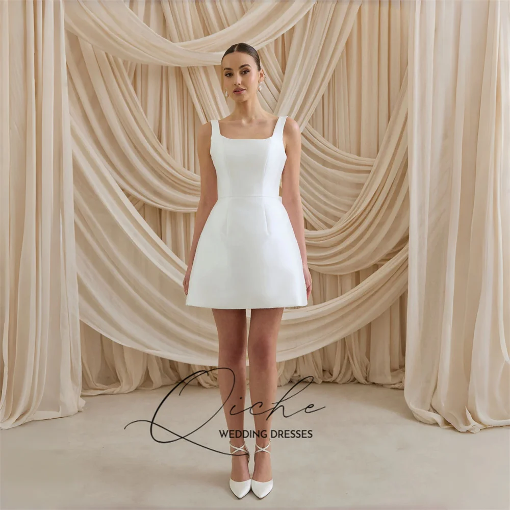 QICHE Simple Satin Short Bow A-Line Wedding Dress Square Collar Spaghetti StrapBridal Party Gowns Vestidos De Noiva Customized
QICHE Simple Satin Short Bow A-Line Wedding Dress Square Collar Spaghetti StrapBridal Party Gowns Vestidos De Noiva Customized