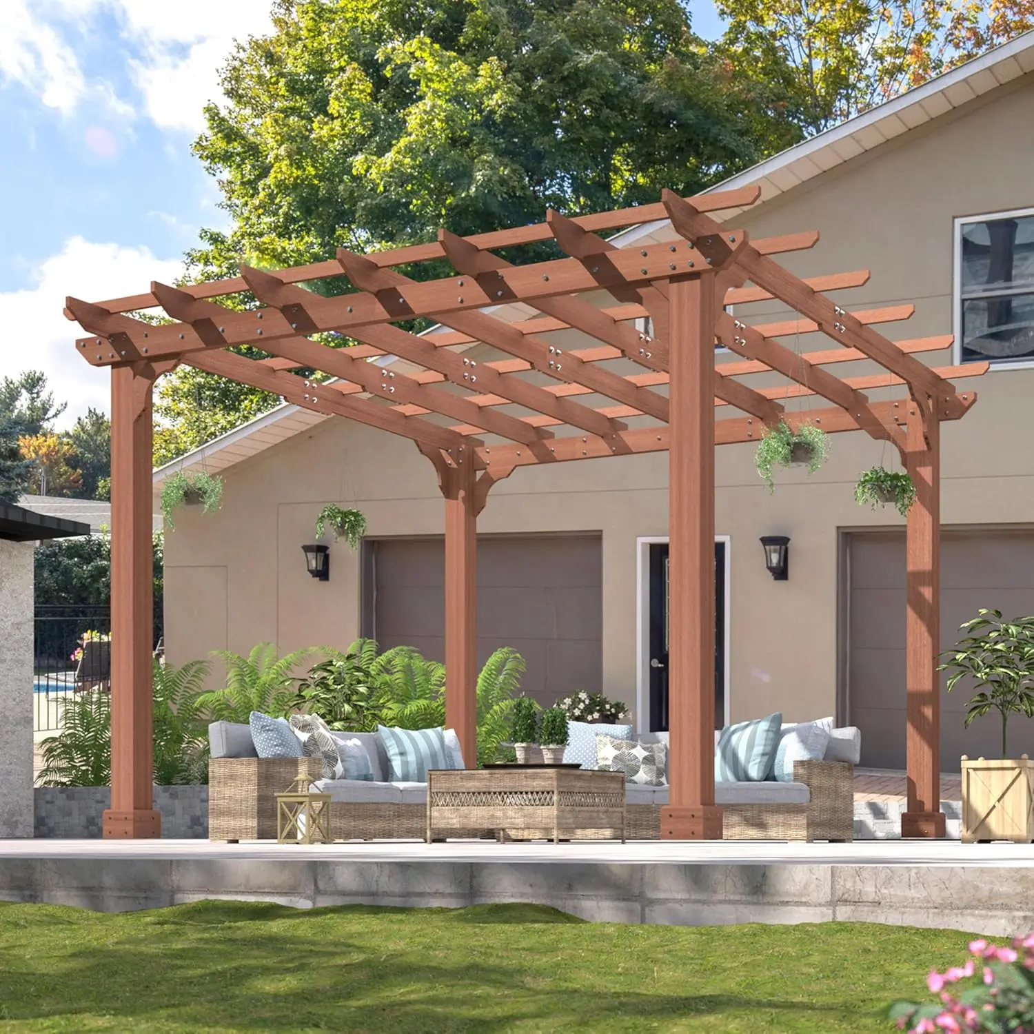 10x10 FT Wooden Pergola, Cedar Wood Gazebo with Flat Roof, Outdoor Garden Shelter with Stakes Included, Patio, Deck,, Custom
10x10 FT Wooden Pergola, Cedar Wood Gazebo with Flat Roof, Outdoor Garden Shelter with Stakes Included, Patio, Deck,, Custom