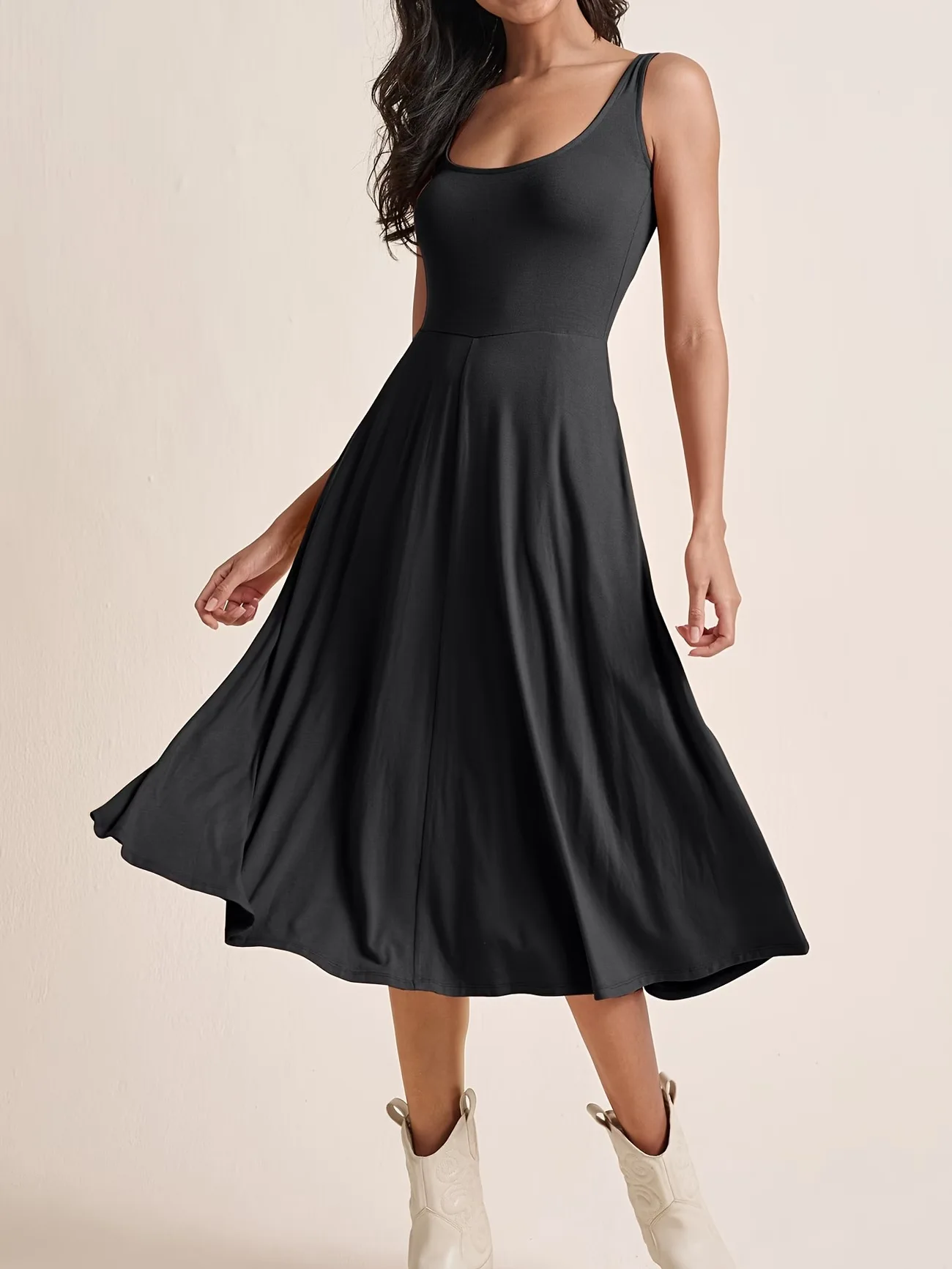 Classic Black Sleeveless Suspender Low Neck A-Line mid Length Dress Summer Hot Outfit
Classic Black Sleeveless Suspender Low Neck A-Line mid Length Dress Summer Hot Outfit