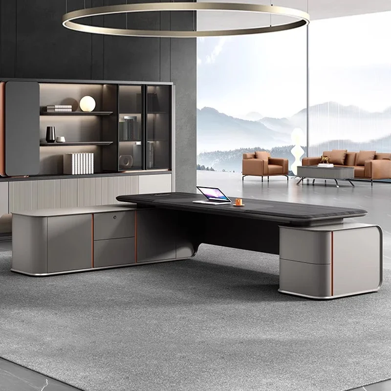 Premium Light luxury modern boss table, high-end office furniture, large desk, simple office table and chair combination
Premium Light luxury modern boss table, high-end office furniture, large desk, simple office table and chair combination