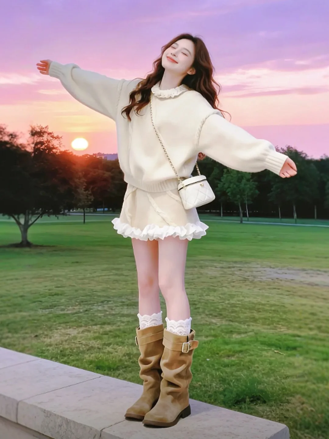 Мягкий вязаный комплект из топа и юбки, зимний комфортный модный костюм, женский, с круглым вырезом, длинный рукав, цветной
Мягкий вязаный комплект из топа и юбки, зимний комфортный модный костюм, женский, с круглым вырезом, длинный рукав, цветной