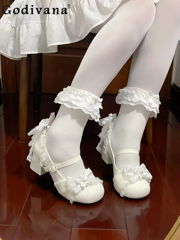 Sweet and Cute Girl Japanese Original Lolita High Heels Round Head Thick Heel Lace Ballet Versatile Mary Jane Lo Shoes
Sweet and Cute Girl Japanese Original Lolita High Heels Round Head Thick Heel Lace Ballet Versatile Mary Jane Lo Shoes