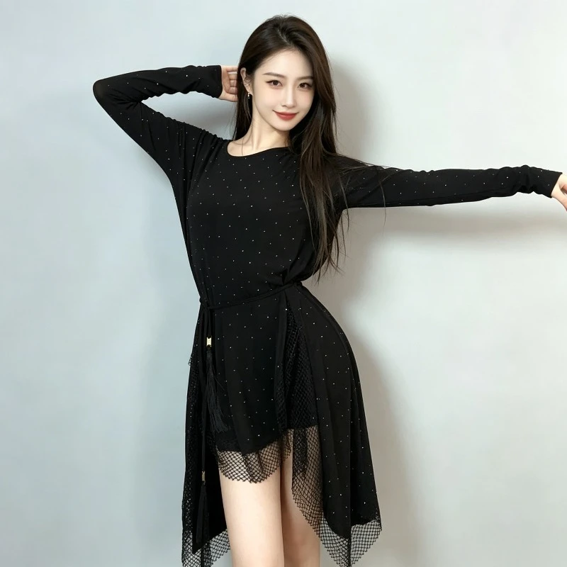 Women Black Latin Dance Dress Long Sleeve Irregular Sequin Floral Salsa Cha Cha Tango Practice Costume performance accessories
Women Black Latin Dance Dress Long Sleeve Irregular Sequin Floral Salsa Cha Cha Tango Practice Costume performance accessories