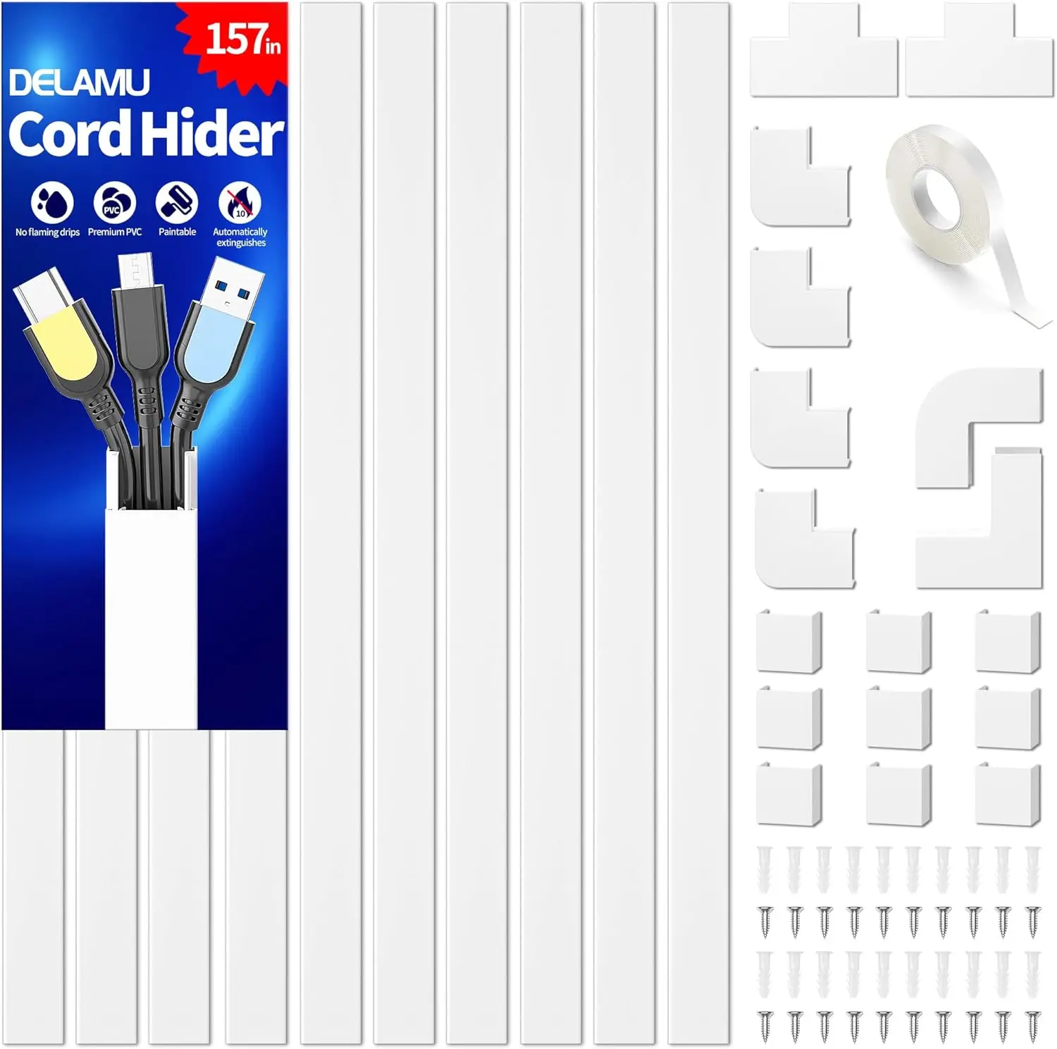 Cord Hider 157in Wire Covers for Wall, Cable Management Raceway Kit, 0.95x0.55in White
Cord Hider 157in Wire Covers for Wall, Cable Management Raceway Kit, 0.95x0.55in White