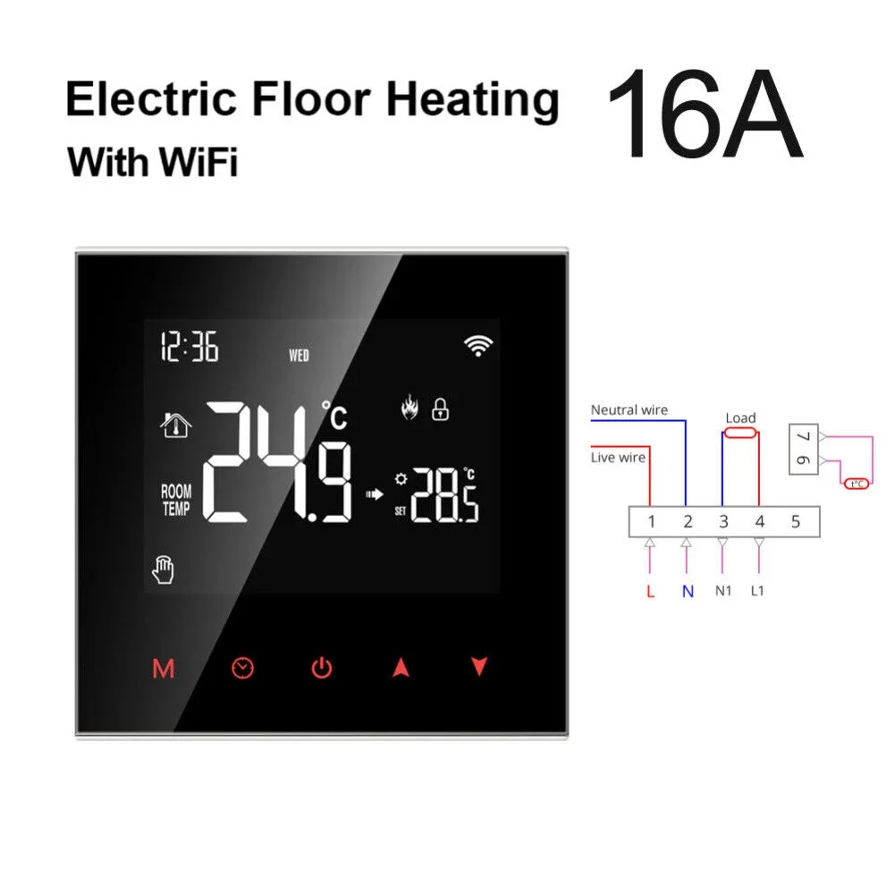 Underfloor Heating Voice Remote Controller WiFi Smart Thermostat LCD Touch Screen Weekly Programmable Memory Function
Underfloor Heating Voice Remote Controller WiFi Smart Thermostat LCD Touch Screen Weekly Programmable Memory Function