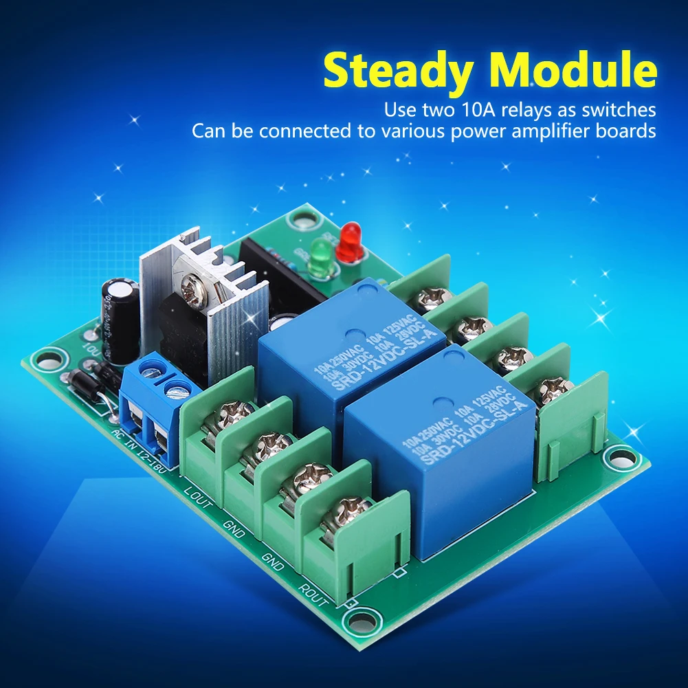 Steady Module Power Amplifier Board Speaker Circuit Board Dual Channel Power‑On Mute Delay Component 10A AC12‑18V
Steady Module Power Amplifier Board Speaker Circuit Board Dual Channel Power‑On Mute Delay Component 10A AC12‑18V
