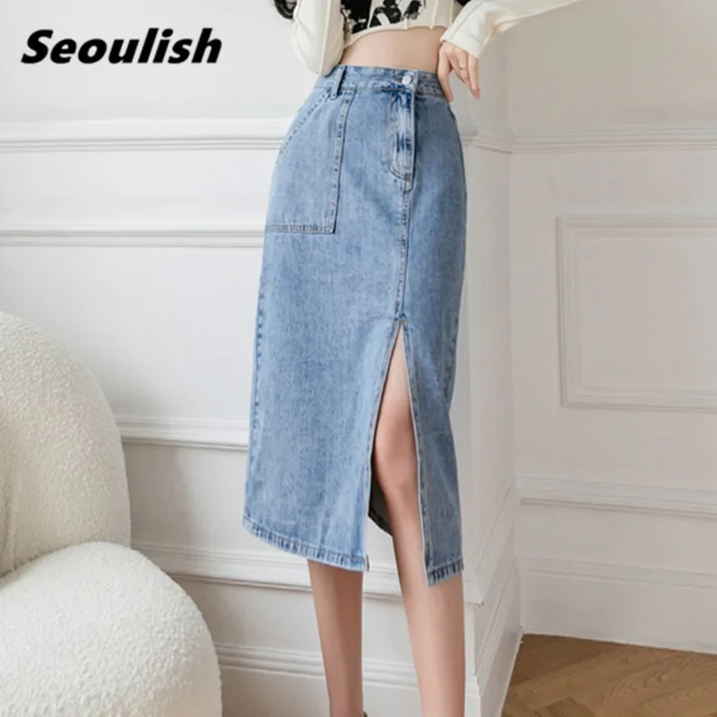 Seoulish Summer 2022 New Front Split Women's Denim Wrap Skirts High Wasit Jeans Skirt Elegant Female Pencil Midi Skirts Pocket
Seoulish Summer 2022 New Front Split Women's Denim Wrap Skirts High Wasit Jeans Skirt Elegant Female Pencil Midi Skirts Pocket