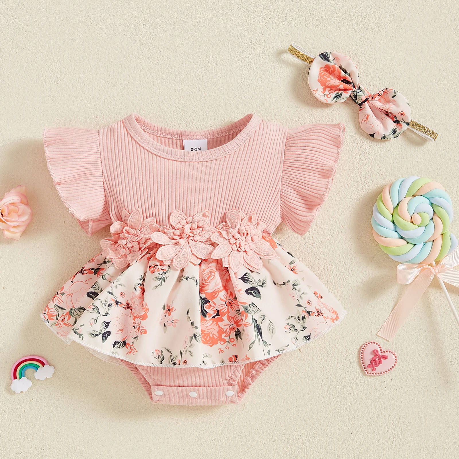 Newborn Girl Outfit, Flower Fly Sleeve Romper Dress with Bowknot Hairband Summer Clothes
Newborn Girl Outfit, Flower Fly Sleeve Romper Dress with Bowknot Hairband Summer Clothes