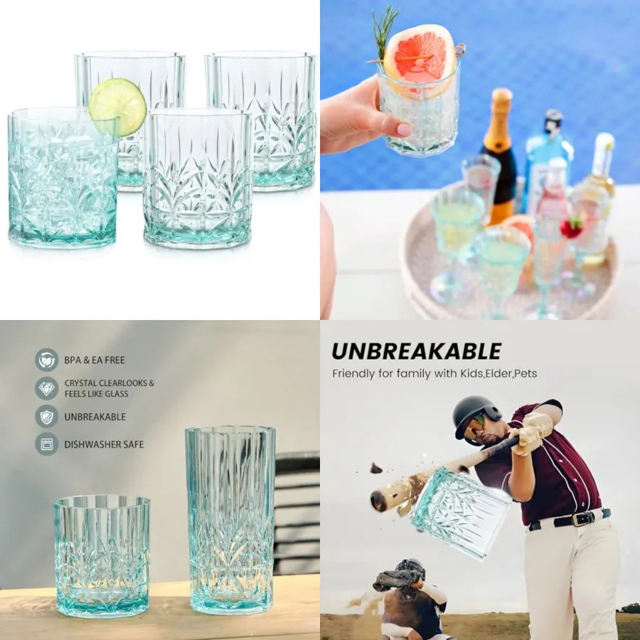 Shatterproof Tritan Plastic Short Tumbler, Set of 4, 13oz - Myrtle Beach Unbreakable Crystal Cut Old Fashioned Drinking Glasses
Shatterproof Tritan Plastic Short Tumbler, Set of 4, 13oz - Myrtle Beach Unbreakable Crystal Cut Old Fashioned Drinking Glasses