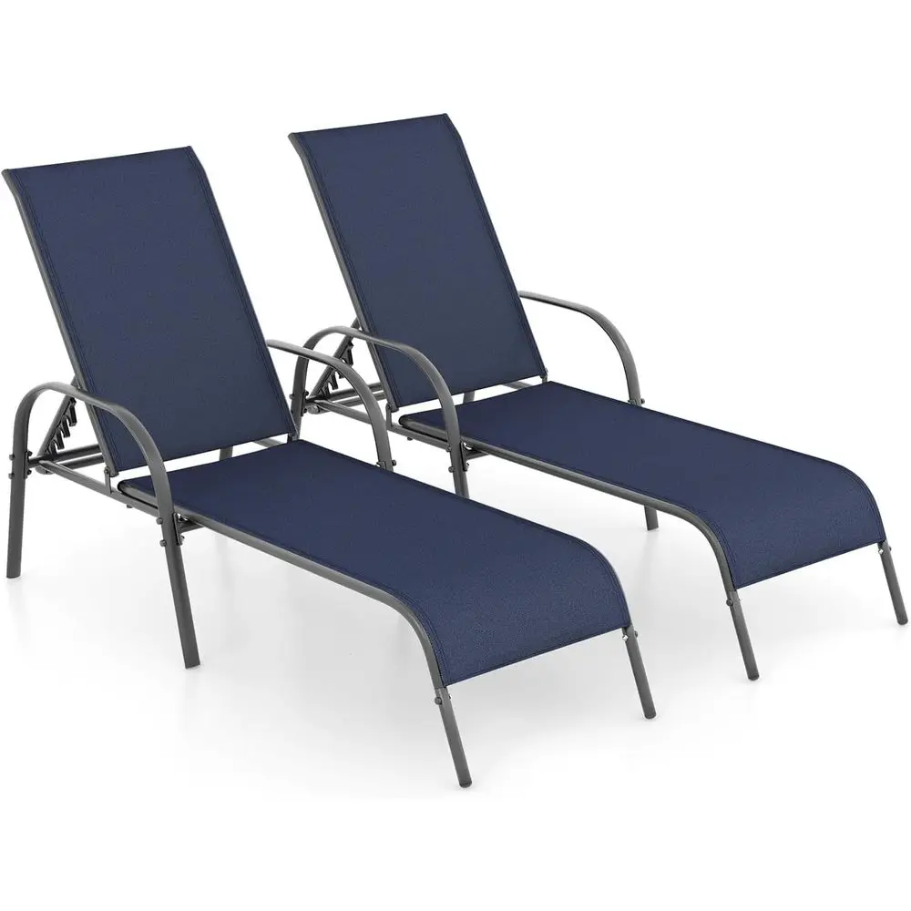 2-Piece Outdoor Patio Chaise Lounge Set, Adjustable Recliner Chairs with Steel Frame, Navy
2-Piece Outdoor Patio Chaise Lounge Set, Adjustable Recliner Chairs with Steel Frame, Navy