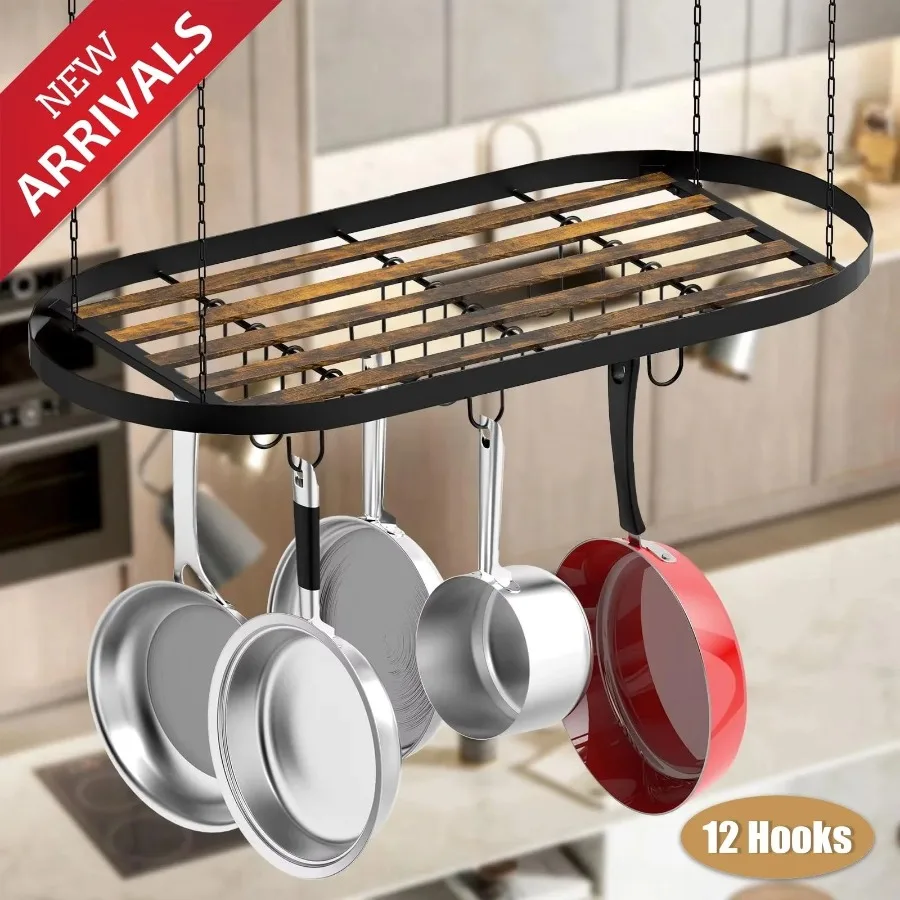 Hanging Pot Rack Ceiling Mount Cookware Organizer with 12pcs Hooks Pots and Pans Storage 33' Oval Pan Hangers for Kitchen Easy
Hanging Pot Rack Ceiling Mount Cookware Organizer with 12pcs Hooks Pots and Pans Storage 33' Oval Pan Hangers for Kitchen Easy