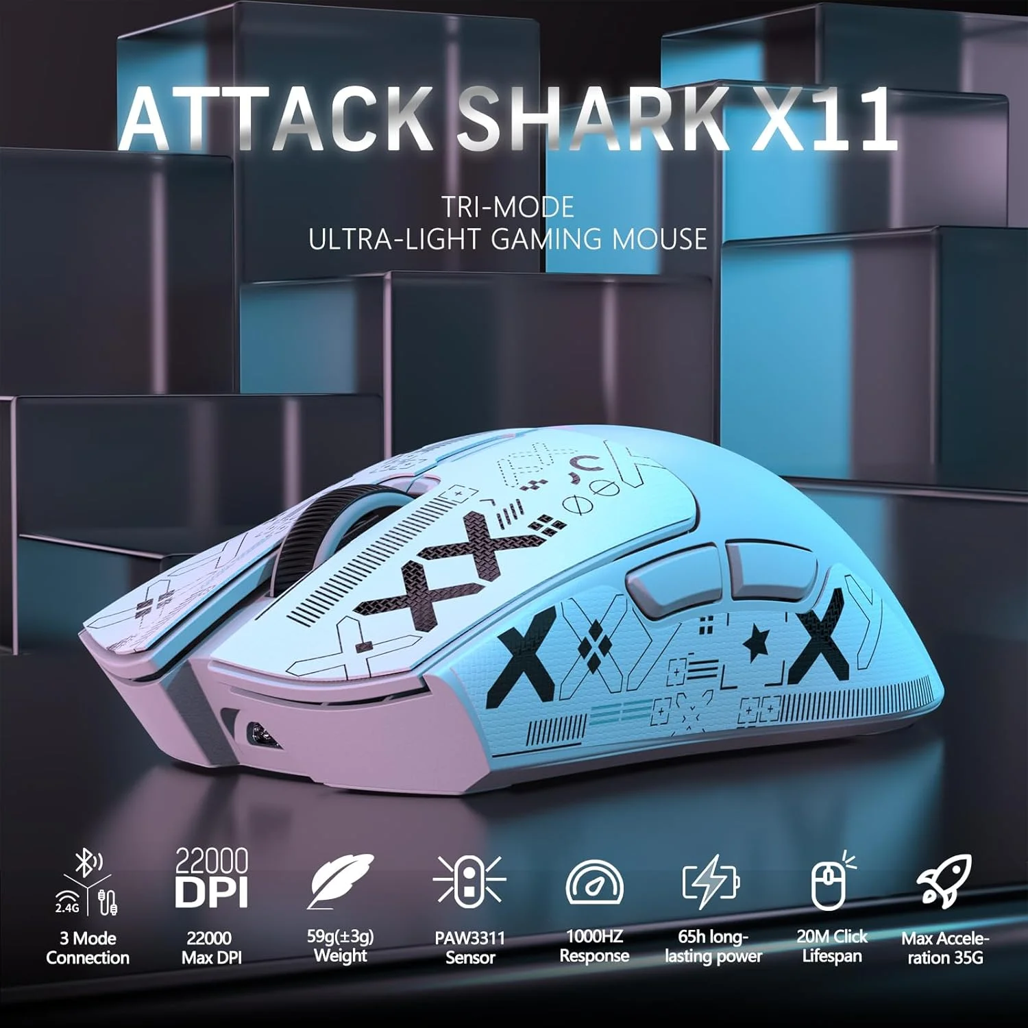 Беспроводная игровая мышь ATTACK SHARK X11 с магнитной зарядной док-станцией RGB, проводная/2,4G/BT, 22K DPI, сверхлегкая трехрежимная лента 59 г
Беспроводная игровая мышь ATTACK SHARK X11 с магнитной зарядной док-станцией RGB, проводная/2,4G/BT, 22K DPI, сверхлегкая трехрежимная лента 59 г