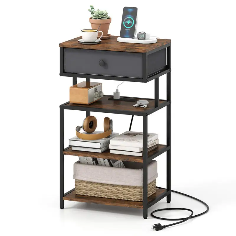 Nightstand with Charging Station 28 Inch Tall Bedside Table with Fabric Drawer-Rustic Brown
Nightstand with Charging Station 28 Inch Tall Bedside Table with Fabric Drawer-Rustic Brown