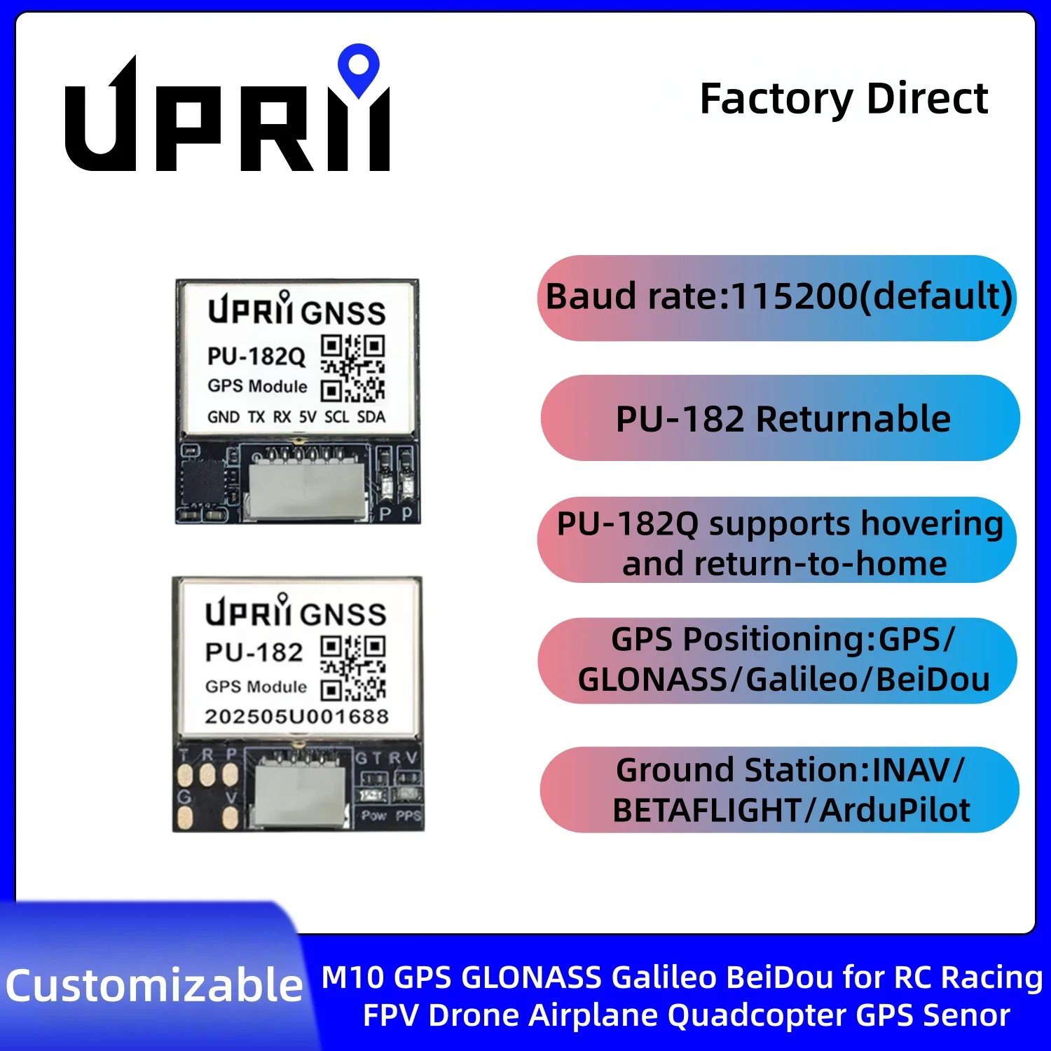 PU-182 PU-182Q M10050 M10 GPS GNSS Module with Compass for INAV Betaflight Ardupilot GPS Galileo GLONASS BeiDou QZSS SBAS
PU-182 PU-182Q M10050 M10 GPS GNSS Module with Compass for INAV Betaflight Ardupilot GPS Galileo GLONASS BeiDou QZSS SBAS