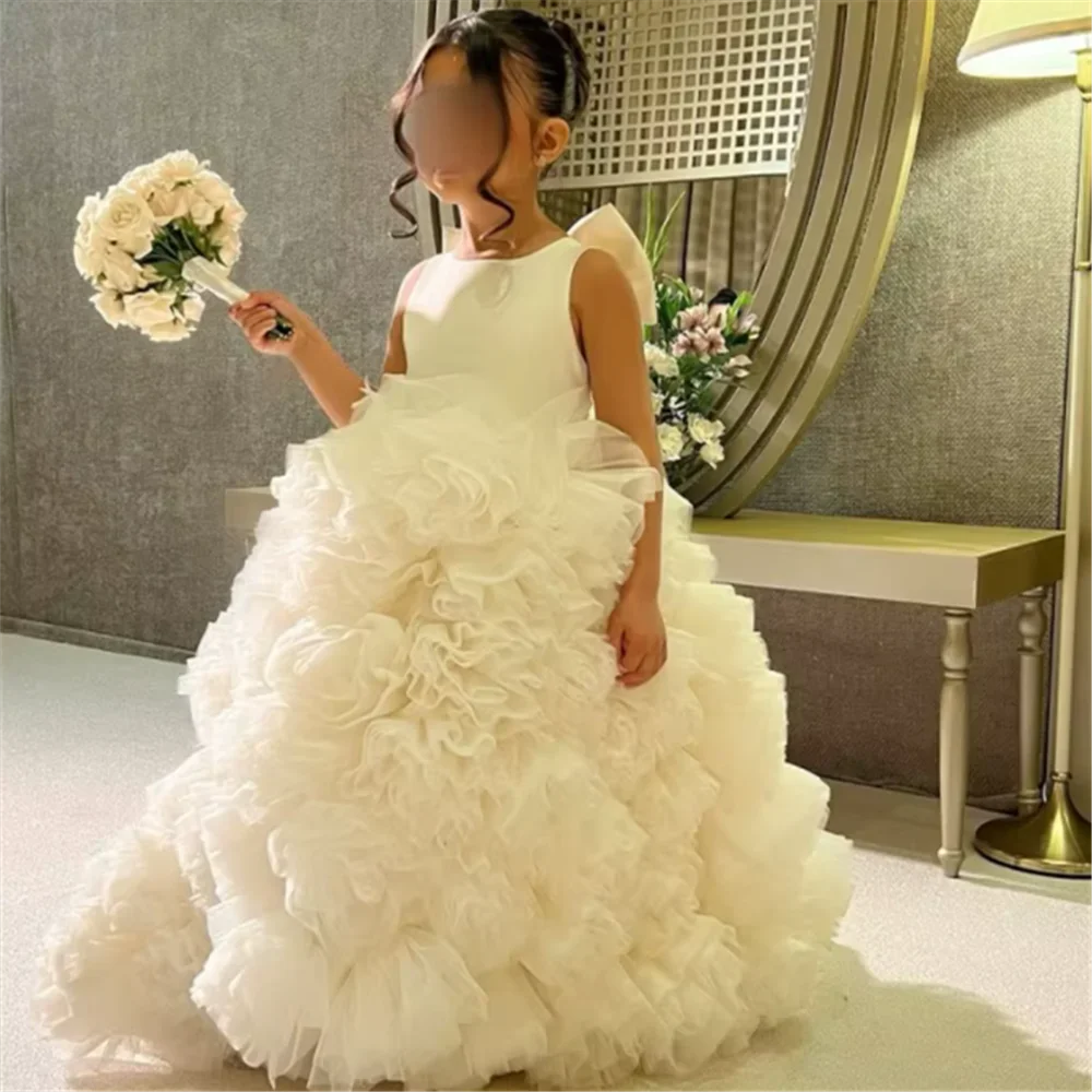 White Flower Girl Dresses Tulle Puffy Appliques With Flowers Sleeveless For Wedding Birthday Party First Communion Gowns
White Flower Girl Dresses Tulle Puffy Appliques With Flowers Sleeveless For Wedding Birthday Party First Communion Gowns