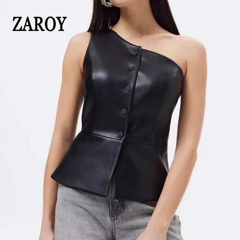 ZAROY топ женский Black PU Leather Sexy One Shoulder Women Vest Summer Sleeveless Single-breasted Camisole Y2k Female Chic Top
ZAROY топ женский Black PU Leather Sexy One Shoulder Women Vest Summer Sleeveless Single-breasted Camisole Y2k Female Chic Top