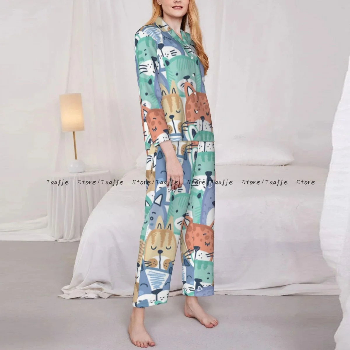 Spring and Autumn Long Sleeve Pants Pajamas Loungewear Set Hand Drawn Cat Faces Women's Pull Edge Loose Sleeping Suit
Spring and Autumn Long Sleeve Pants Pajamas Loungewear Set Hand Drawn Cat Faces Women's Pull Edge Loose Sleeping Suit