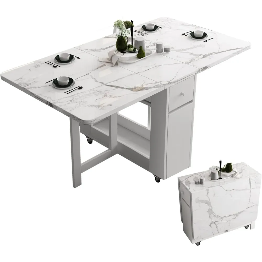 Folding dining table with shelves and two storage drawers, removable expandable space saving three forms of kitchen table
Folding dining table with shelves and two storage drawers, removable expandable space saving three forms of kitchen table