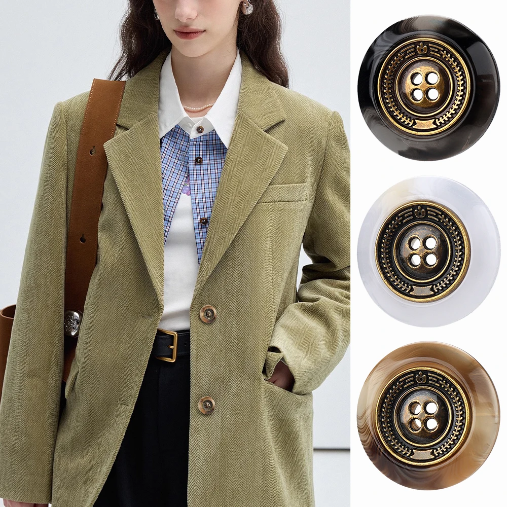 10pcs British Style 4-Hole Resin Metal Buttons - 16/21/25mm Brown/White/Black Vintage Round Buttons for Suit Coat Sweater Decor
10pcs British Style 4-Hole Resin Metal Buttons - 16/21/25mm Brown/White/Black Vintage Round Buttons for Suit Coat Sweater Decor