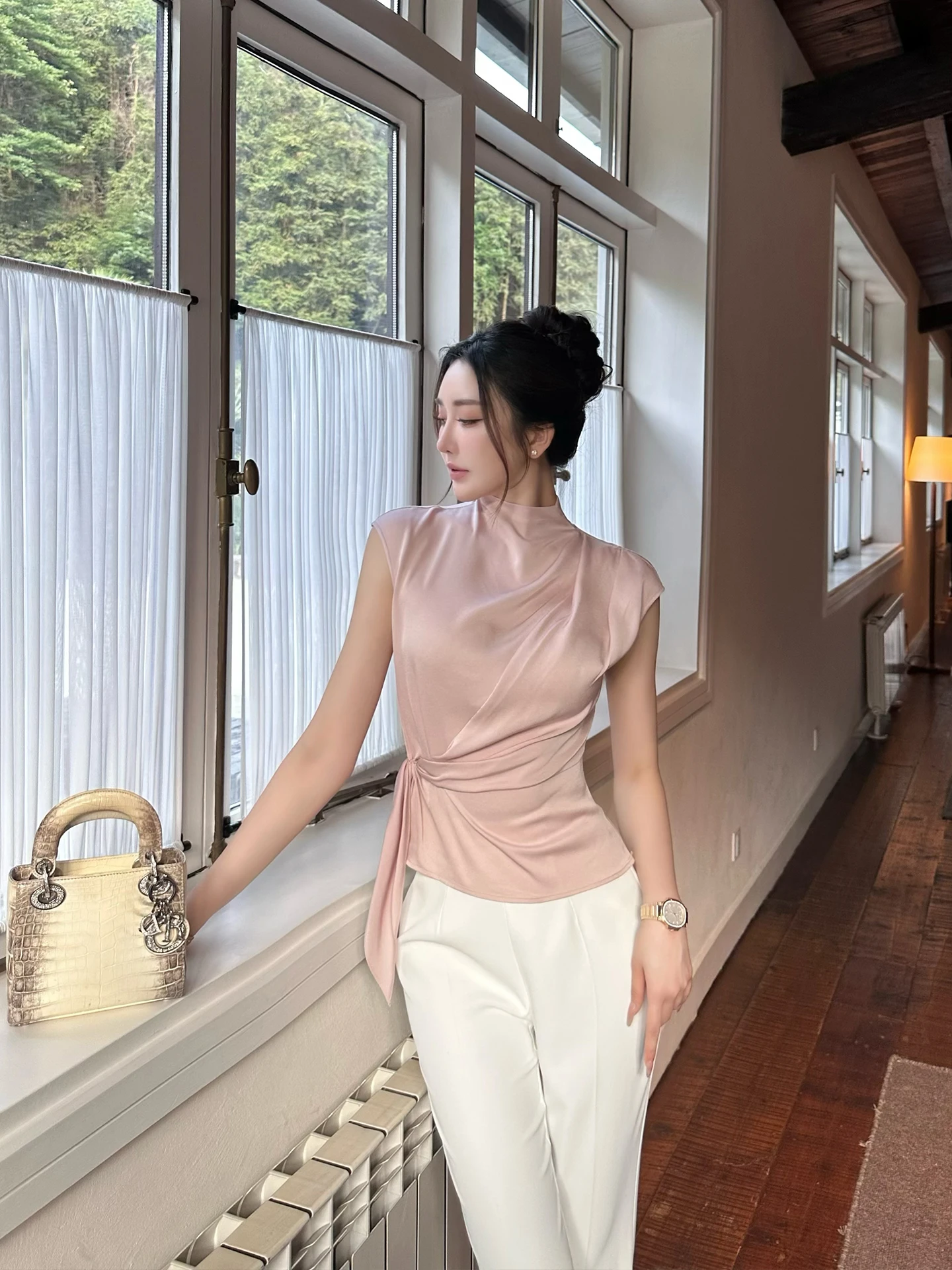 Pink SX Acetate High Collar Wrap oulder Svel Top Women Summer Thin Draped Waist Slimming Ele Korean Sle T
Pink SX Acetate High Collar Wrap oulder Svel Top Women Summer Thin Draped Waist Slimming Ele Korean Sle T