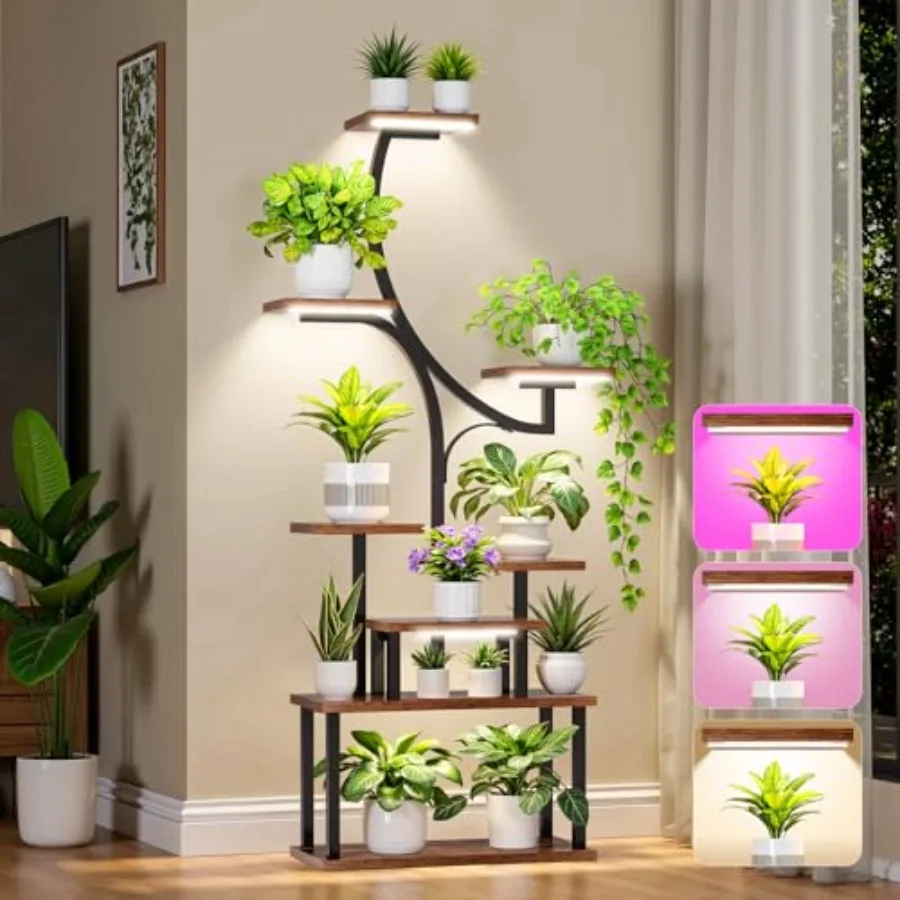 Indoor plant stand with 4 grow lights 3-color LED 8-tier corner shelf for home use 63 tall metal flower display stand in dark f
Indoor plant stand with 4 grow lights 3-color LED 8-tier corner shelf for home use 63 tall metal flower display stand in dark f