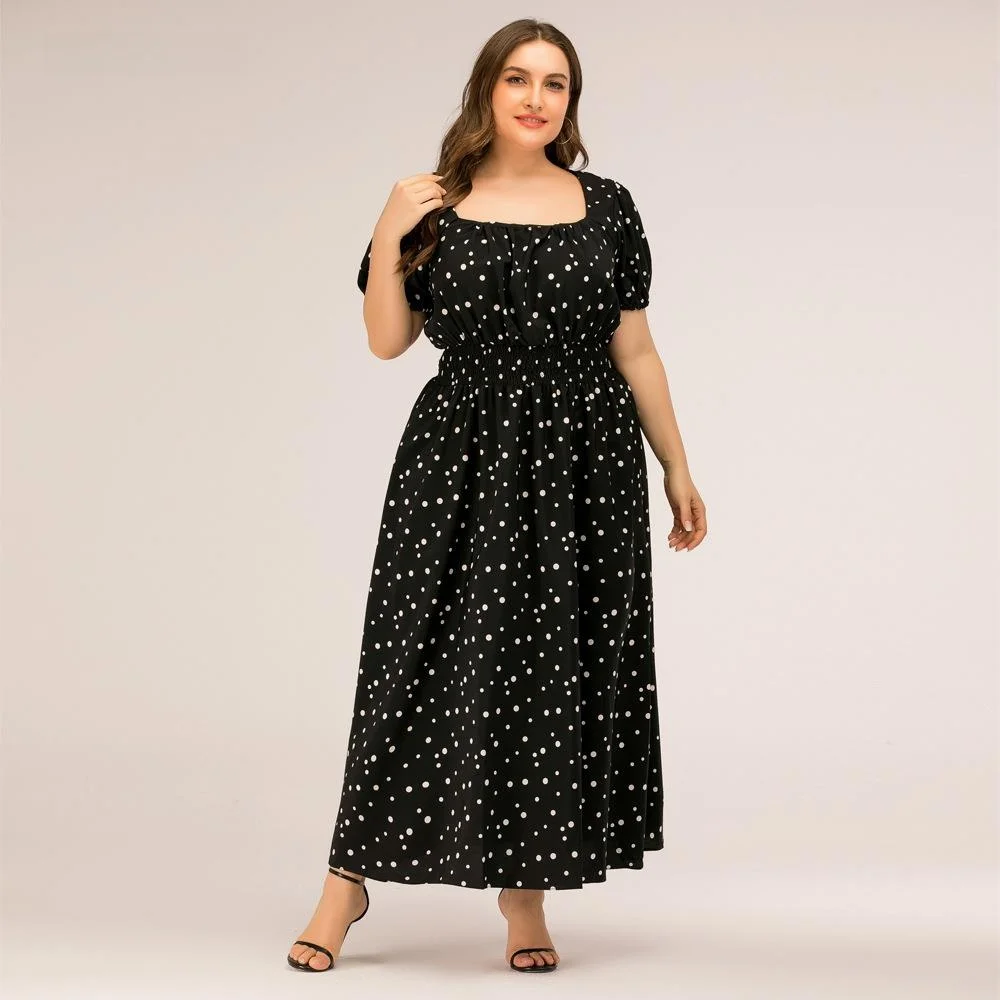 Elegant Polka Dot Square Collar Long Dress for plus Size Women Lantern Sleeve A-Line Gown City Walk Side Zipper Dress
Elegant Polka Dot Square Collar Long Dress for plus Size Women Lantern Sleeve A-Line Gown City Walk Side Zipper Dress