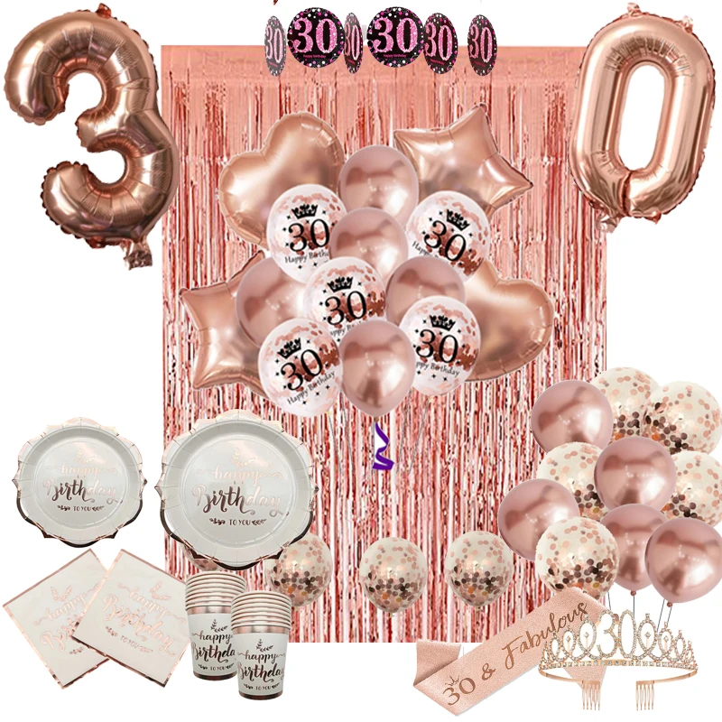 30 Years Old RoseGold Birthday Party Supplies Balloon Banner Paper Tableware Women's 30th Happy Birthday Anniversary Party Decor
30 Years Old RoseGold Birthday Party Supplies Balloon Banner Paper Tableware Women's 30th Happy Birthday Anniversary Party Decor