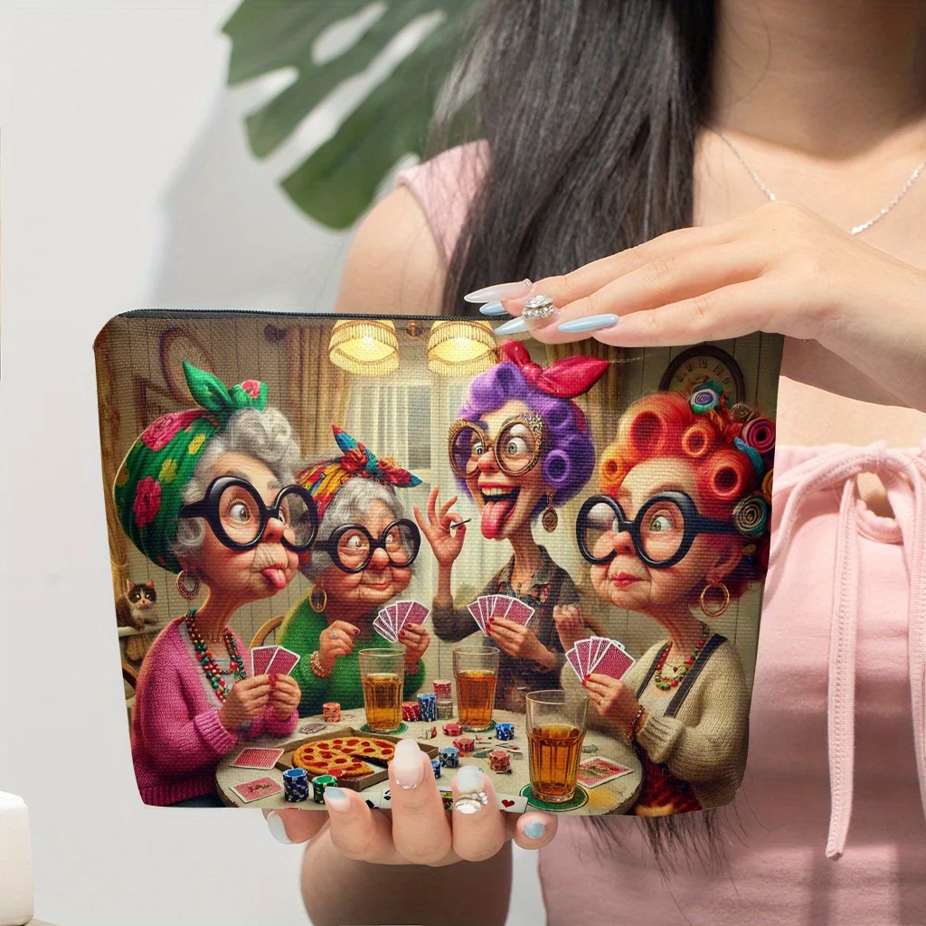 A Makeup Bag, with Several Ladies Playing Poker on The Table, Is a Linen Portable And Foldable Makeup Bag
A Makeup Bag, with Several Ladies Playing Poker on The Table, Is a Linen Portable And Foldable Makeup Bag