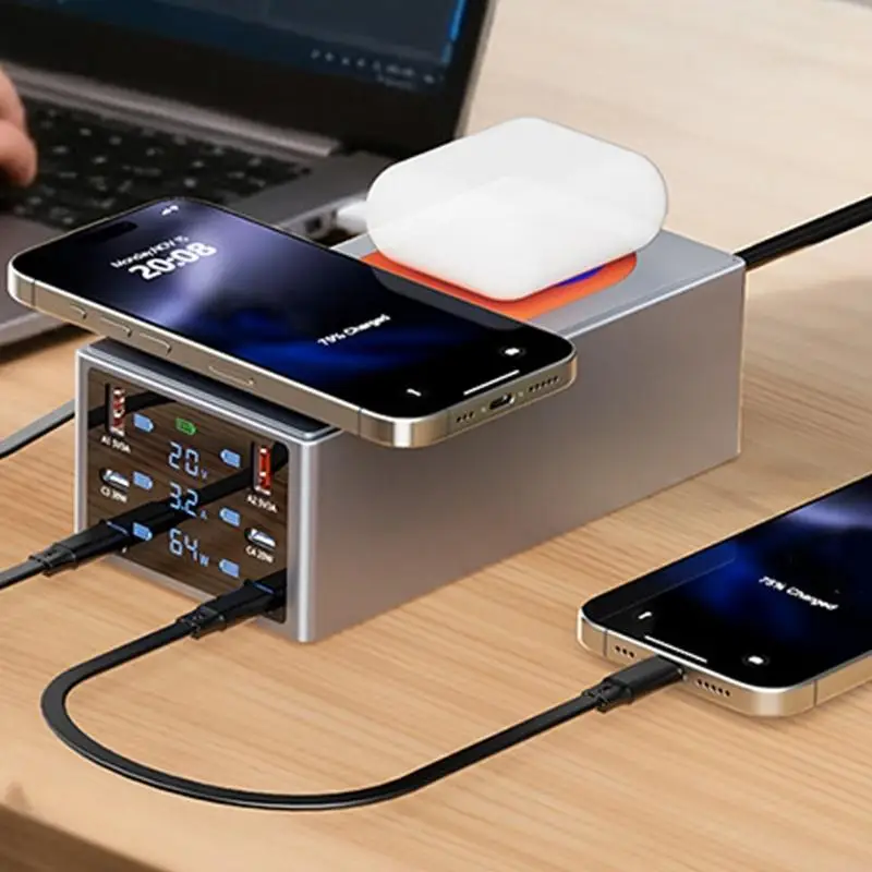 220W Intelligent Charging Station with Double Wireless Chargers & Multiple USB Port Suitable for Phones Tablets K1KF
220W Intelligent Charging Station with Double Wireless Chargers & Multiple USB Port Suitable for Phones Tablets K1KF