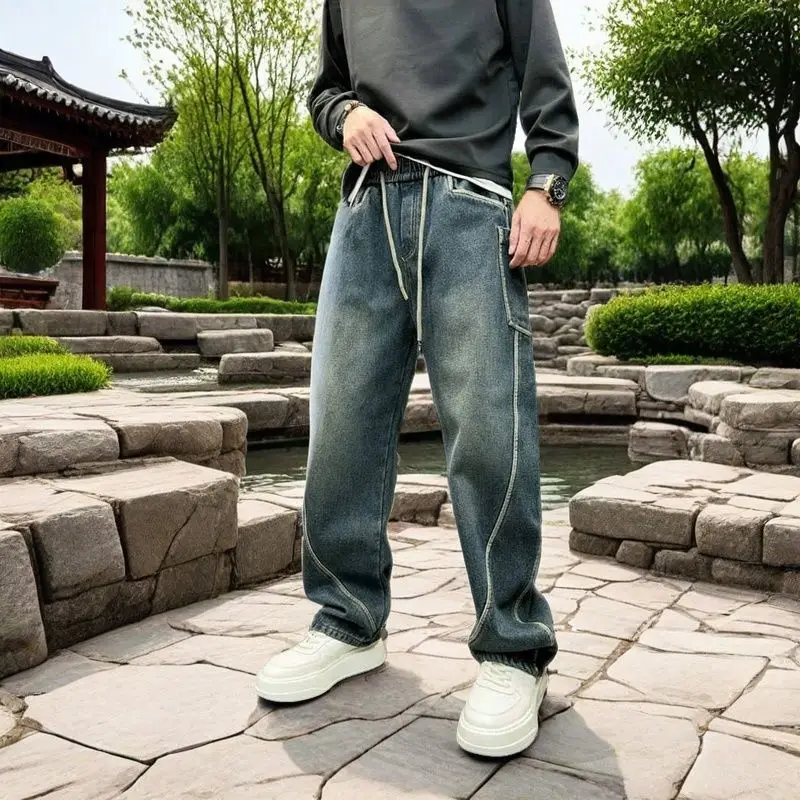 Мужская одежда, потертые джинсы в стиле ретро, мужские прочные широкие брюки Харлан, модные модные мешковатые джинсовые ковбойские повседневные брюки для мужчин 
Мужская одежда, потертые джинсы в стиле ретро, мужские прочные широкие брюки Харлан, модные модные мешковатые джинсовые ковбойские повседневные брюки для мужчин