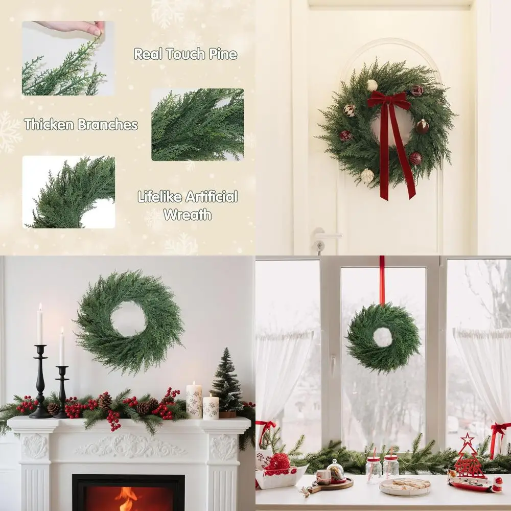 Реалистичный искусственный венок из кедра на Рождество, подходит для внутреннего и наружного украшения дома.
Реалистичный искусственный венок из кедра на Рождество, подходит для внутреннего и наружного украшения дома.