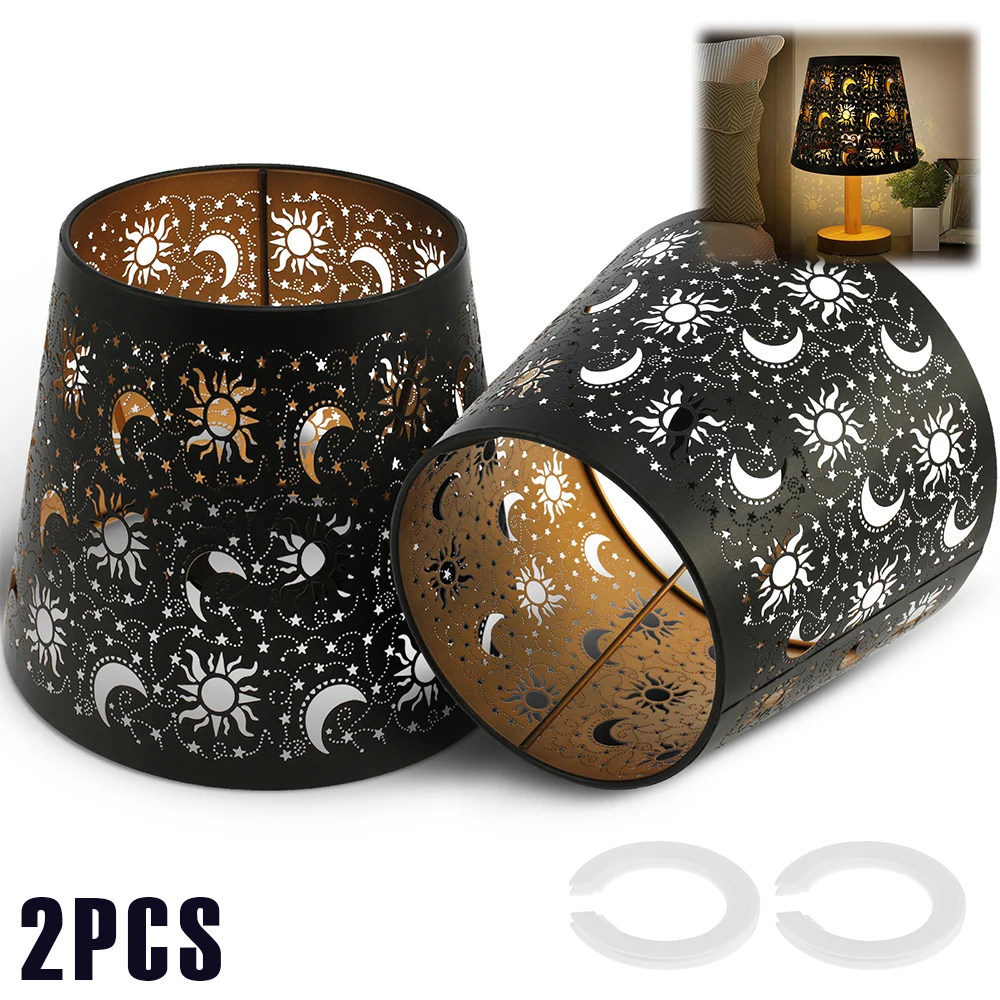 2Pcs Metal Table Lamp Shade Sun Moon Star Pattern Hollow Out Iron Lampshade Cover for Table Lamps Small Chandeliers Wall Lamps
2Pcs Metal Table Lamp Shade Sun Moon Star Pattern Hollow Out Iron Lampshade Cover for Table Lamps Small Chandeliers Wall Lamps
