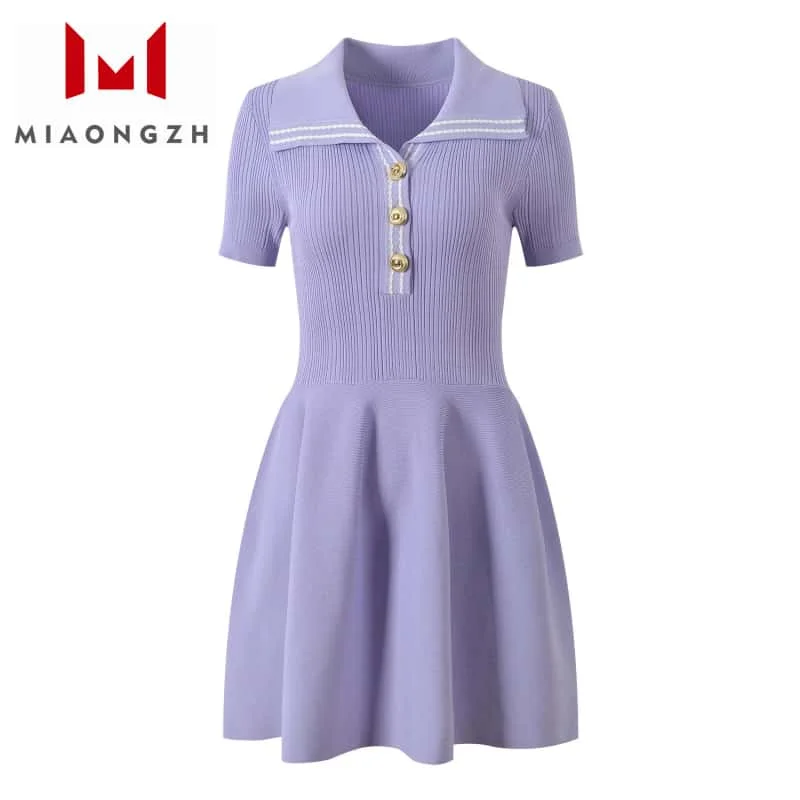 Purple Dress Fashion Knitting For Women Turn Down Collar Short Sleeve Slimming 2025 Spring Summer New Temperament Party Dresses
Purple Dress Fashion Knitting For Women Turn Down Collar Short Sleeve Slimming 2025 Spring Summer New Temperament Party Dresses