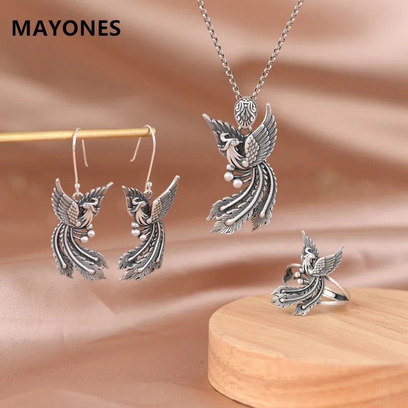 Женский комплект украшений MAYONES из серебра 925 пробы с подвеской, набор винтажных серебряных украшений, серьги в виде павлина и Феникса, Открытое кольцо, ювелирные изделия
Женский комплект украшений MAYONES из серебра 925 пробы с подвеской, набор винтажных серебряных украшений, серьги в виде павлина и Феникса, Открытое кольцо, ювелирные изделия
