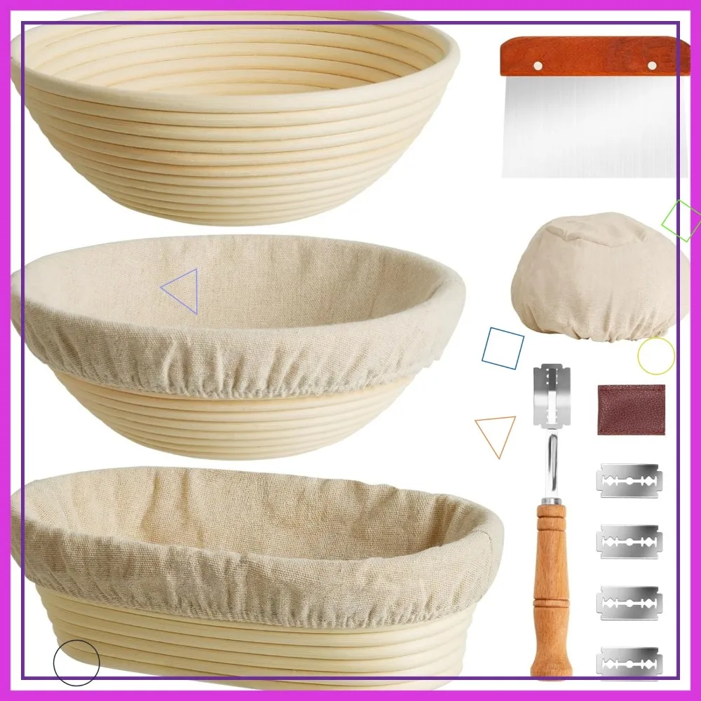 Набор корзин для расстойки на ударе из 3 предметов с льняными вкладышами, хлебом и металлическим скребком для выпечки
Набор корзин для расстойки на ударе из 3 предметов с льняными вкладышами, хлебом и металлическим скребком для выпечки