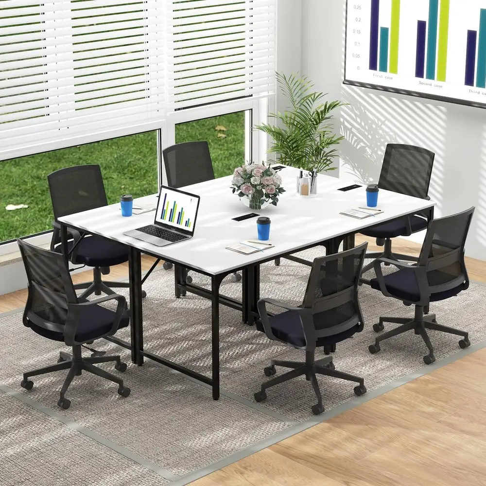 Conference Table Set of 6, Modern Boardroom Desk with Storage Bag, Headphone Hook, Sturdy Metal Frame, Rectangular Seminar Tabl
Conference Table Set of 6, Modern Boardroom Desk with Storage Bag, Headphone Hook, Sturdy Metal Frame, Rectangular Seminar Tabl