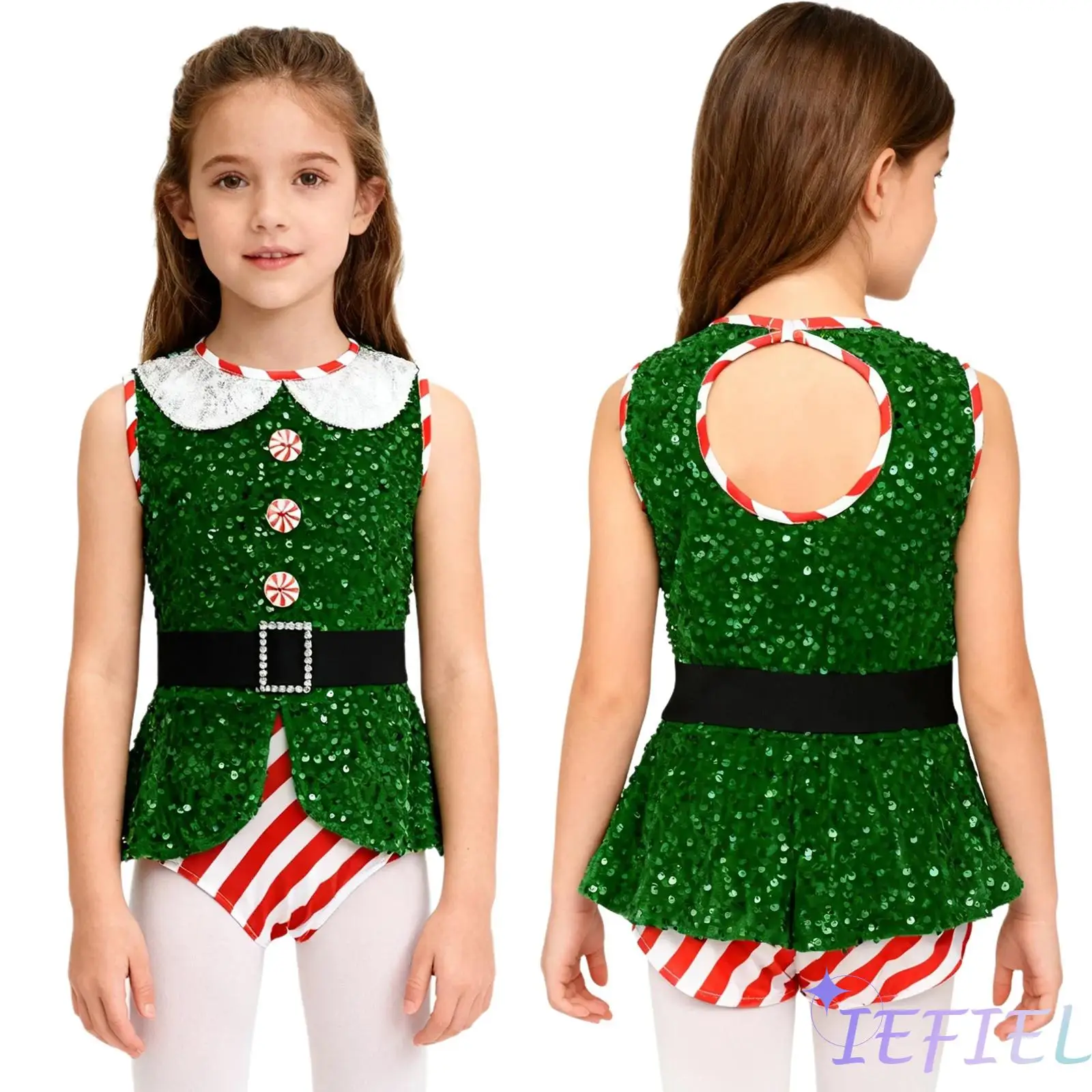 Kids Girls Gingerbread Man Costume Santa Bodysuit Sparkly Sequins Sleeveless Adorned with Candy Cane Xmas Jumpsuit And Waistbelt
Kids Girls Gingerbread Man Costume Santa Bodysuit Sparkly Sequins Sleeveless Adorned with Candy Cane Xmas Jumpsuit And Waistbelt