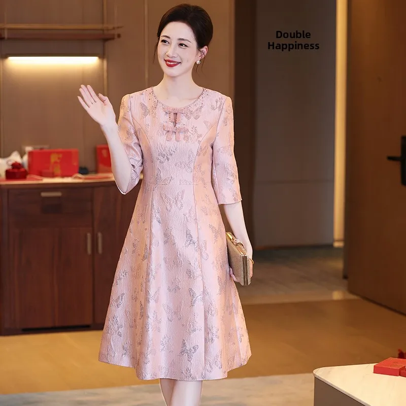 2026 New Wedding Momma Wedding Banquet Dress Summer Slim Fit Formal Dress mid Age Women Polyester Fiber Five Sleeve Midi Dress
2026 New Wedding Momma Wedding Banquet Dress Summer Slim Fit Formal Dress mid Age Women Polyester Fiber Five Sleeve Midi Dress
