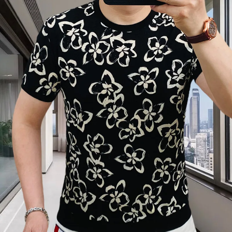 Модная мужская нейлоновая футболка с круглым вырезом и коротким рукавом, дизайнерская мужская футболка с цветочным принтом, футболка Slim Fit, Homme
Модная мужская нейлоновая футболка с круглым вырезом и коротким рукавом, дизайнерская мужская футболка с цветочным принтом, футболка Slim Fit, Homme