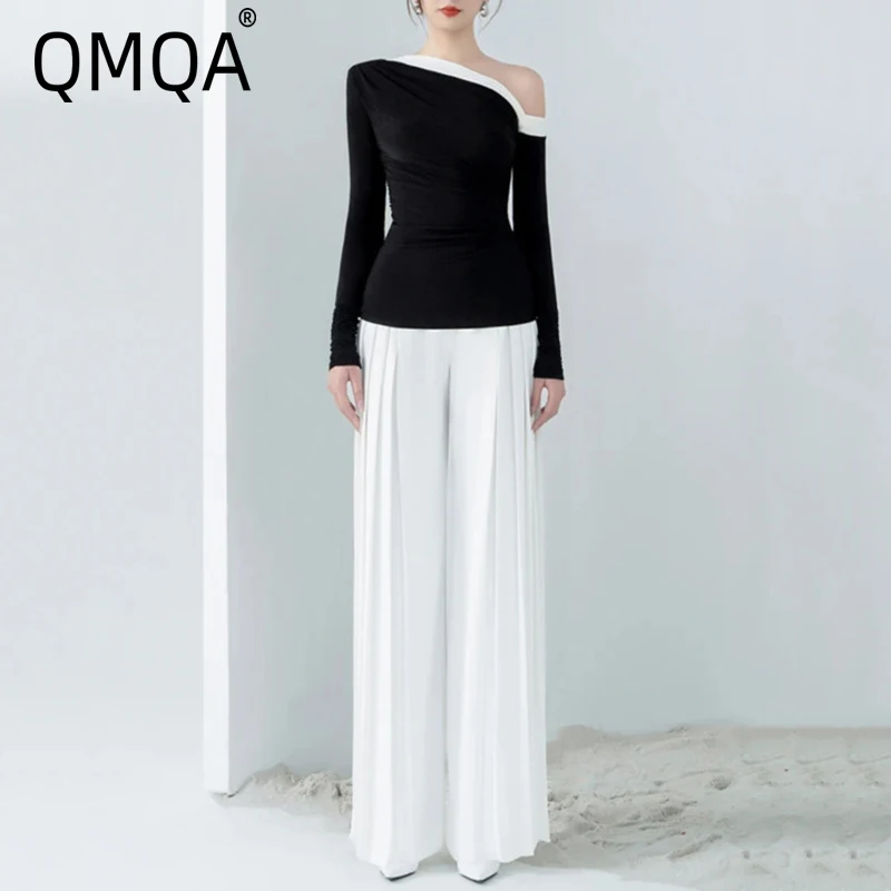 QMQA Fashion Women's 2 Pcs Set Contrast Color Knitted Stretch Skew Collar Waist Coat Loose Pleated Pants Sets Spring 2025 1A600
QMQA Fashion Women's 2 Pcs Set Contrast Color Knitted Stretch Skew Collar Waist Coat Loose Pleated Pants Sets Spring 2025 1A600