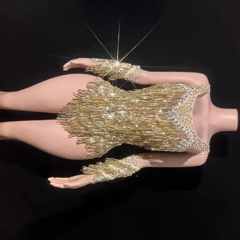 Gold Rhinestones Chain Bodysuit New Fashion Jazz Clothing Shiny Women Gogo Dancer Costumes Bar Nightclub DJ Stage Rave Outfit 
Gold Rhinestones Chain Bodysuit New Fashion Jazz Clothing Shiny Women Gogo Dancer Costumes Bar Nightclub DJ Stage Rave Outfit