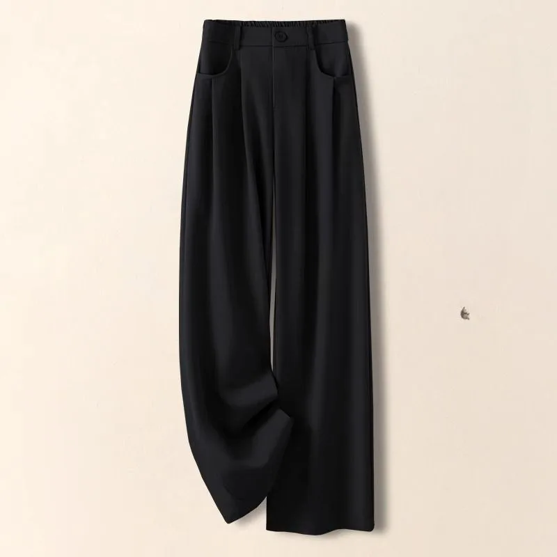 Новые весенне-летние женские широкие костюмные брюки с драпировкой, миниатюрные узкие повседневные и утягивающие черные прямые брюки
Новые весенне-летние женские широкие костюмные брюки с драпировкой, миниатюрные узкие повседневные и утягивающие черные прямые брюки