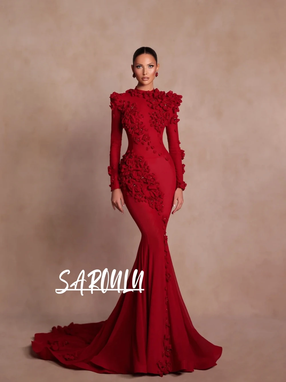 Gorgeous Backless Red Evening Dress With 3D Floral Appliques Sexy Gorgeous Mermaid Long Sleeves Women Prom Gown Customized
Gorgeous Backless Red Evening Dress With 3D Floral Appliques Sexy Gorgeous Mermaid Long Sleeves Women Prom Gown Customized