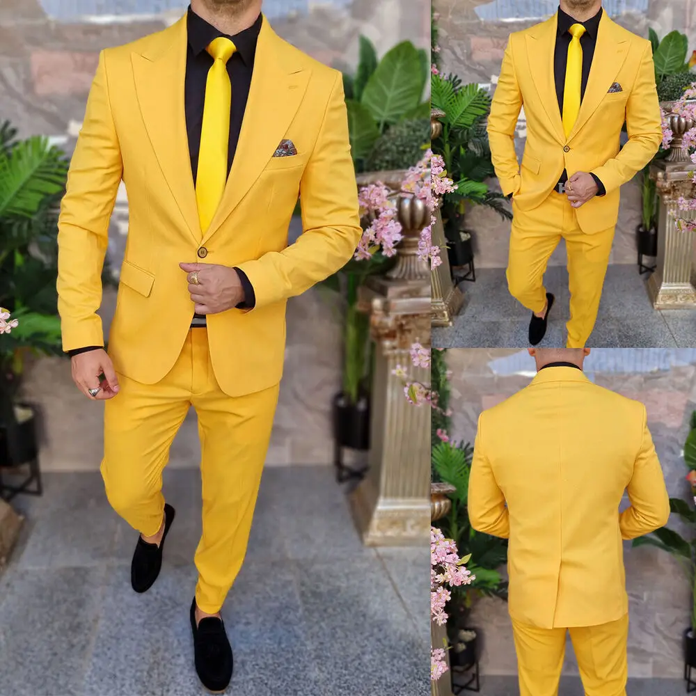 Formal Yellow Men's Solid Wedding Suit Single Breasted Jacket Peak Lapel Blazers
Formal Yellow Men's Solid Wedding Suit Single Breasted Jacket Peak Lapel Blazers