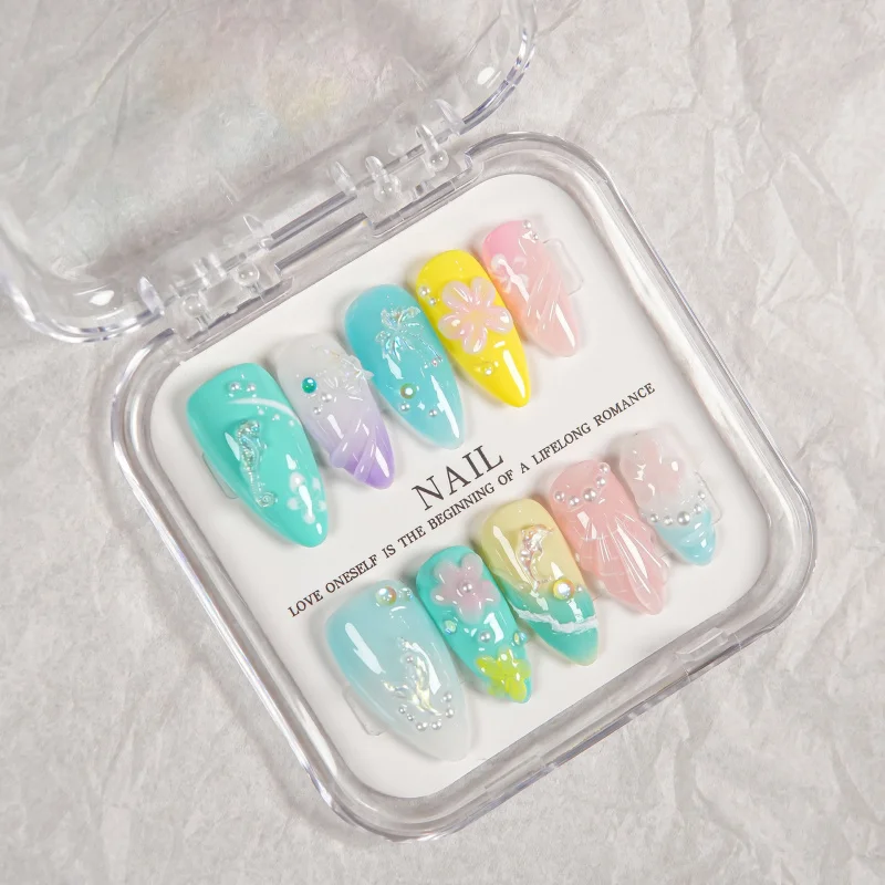 Almond Pastel Gradient Press On Nails 3D Flower Mermaid Pearl Rhinestone Summer Cute Fresh Sweet Reusable False Nail Tips
Almond Pastel Gradient Press On Nails 3D Flower Mermaid Pearl Rhinestone Summer Cute Fresh Sweet Reusable False Nail Tips